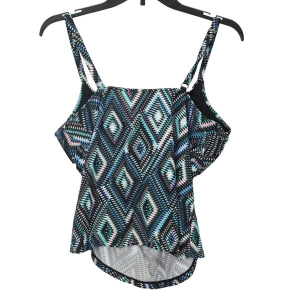 Island Escape DIAMOND HEAD Black Teal Purple Underwire Tankini Swim Top 14 NWT - Picture 4 of 4
